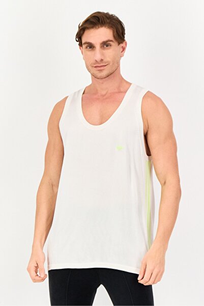 adidas Men Sportswear Fit Embroidered Logo Sleeveless Training Top, Beige