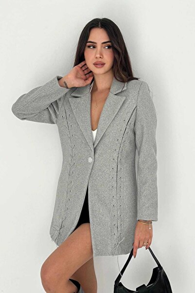 Butik Şenel Bird's Eye Detailed Short Cashmere Coat
