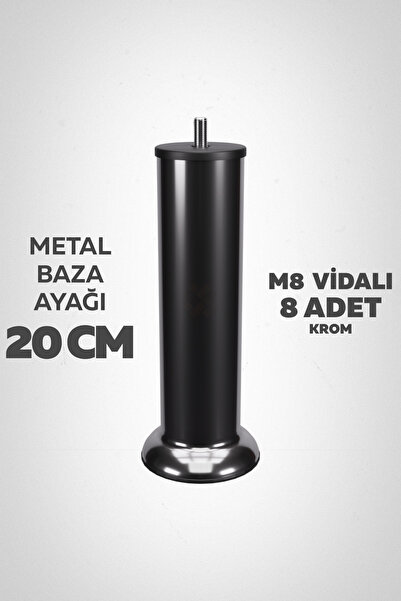 wooden lane studio Baza Ayağı 20 Cm M8 Vidalı 8’li Set Metal Krom Yatak Mobil...