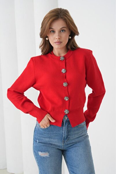 Miss Allos Women's Luxury Button Detailed Long Sleeve Cardigan