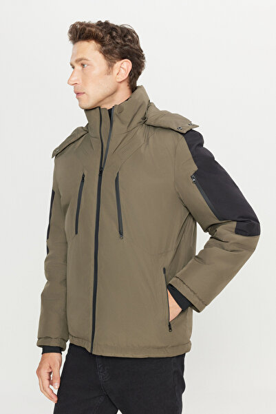 ALTINYILDIZ CLASSICS Standard Fit Regular Cut Hooded Mock Neck Casual Black Coat with Side Pockets