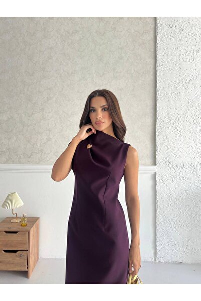 BYBRZ Krep Kumaş Broşlu Elbise