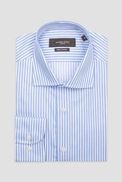 Abbate Marco Twill Бавовняна сорочка Slim Fit світло-синього кольору з класичним коміром та смужками для чоловіків