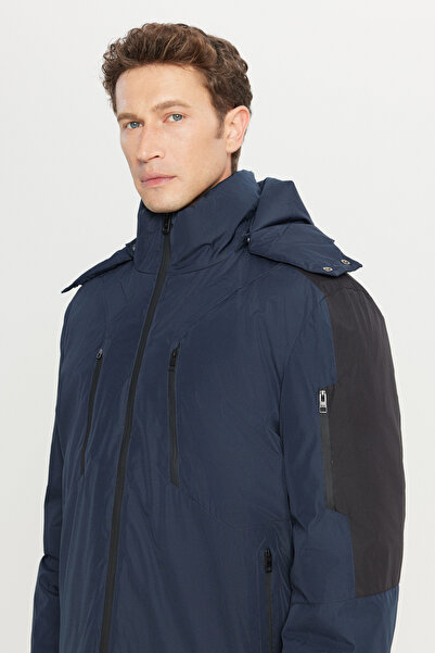 ALTINYILDIZ CLASSICS Standard Fit Regular Cut Hooded Mock Neck Casual Black Coat with Side Pockets