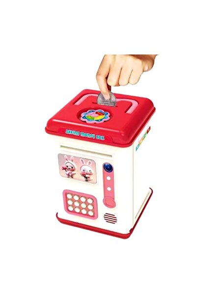 dalip Children's Piggy Bank Set, ATM Type, Password with Fingerprint, 13.5 x 11.5 x 20 cm, Pink