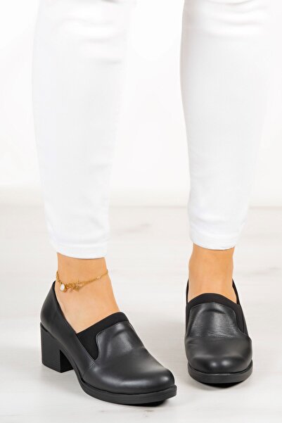 Erkan Saçmacı Alizee Black Genuine Cowhide Leather Round Toe Chunky Heel Casual Shoes