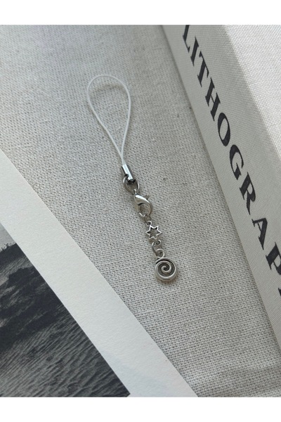 WhimsyWhite Spiral ve yıldız telefon charm, el yapımı telefon ipi