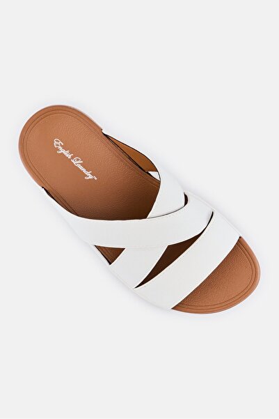 English Laundry Men Slip On Crisscross Arabic Sandals, White