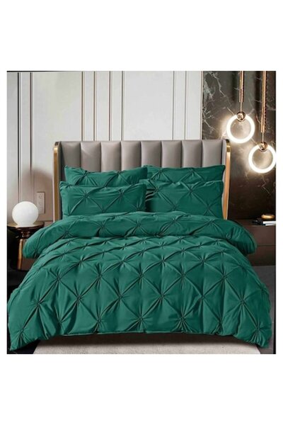 OEM Lenjerie de pat dublu, 6 piese 160x200, bumbac fin, pliuri brodate, verde