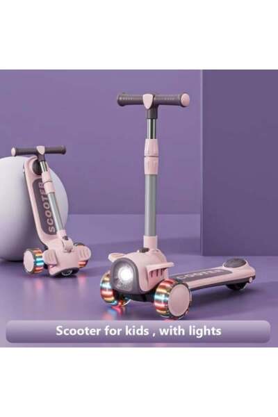 Genaric سكوتر للأطفال 3 في 1 مزود بإضاءة LED ومقعد قابل للتعديل - اللون موف