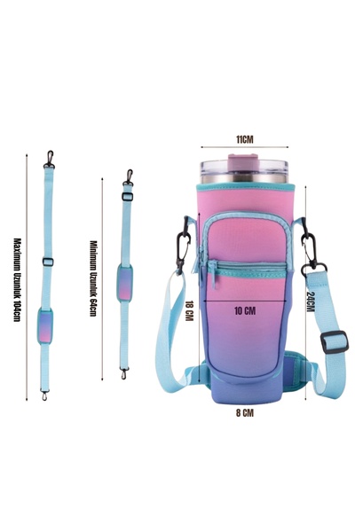 Store Quencher 1.18 Lt Thermos Case with Straw, Thermos Bag with Shoulder Strap, Case Bag with Zippered Pocket