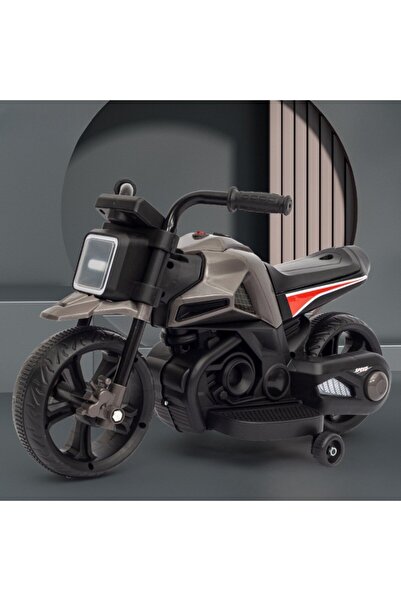 dalip Electric Kids Motorcycle with Training Wheels, Lights & Music, 6V 4.5Ah Battery, Gray/Black