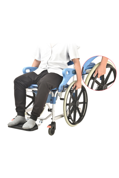 Generic كرسي حمام 4 في 1 بعجلات، كرسي متحرك للاستحمام، مرحاض محمول قابل للطي لكبار السن و