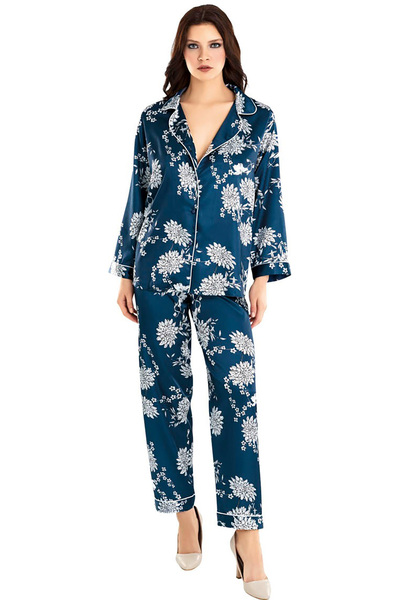 MOONGIRL KADIN SATEN EMPİRME LACİVERT SATEN PİJAMA TAKIM