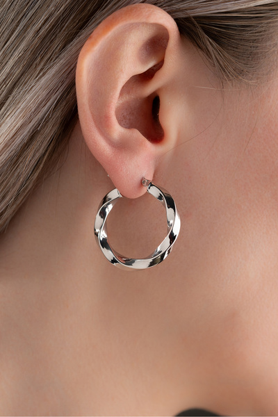 Two Arts Kadın Bükümlü Tasarım Halka Küpe - 14 Ayar Altın Kaplama 925 Gümüş