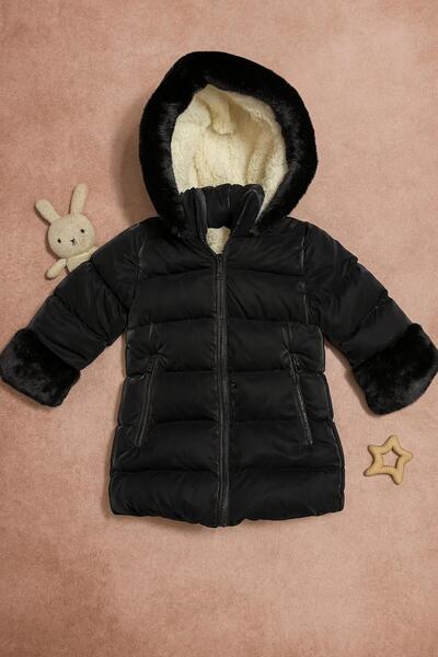 ZERA KIDS معطف K بغطاء رأس للفتيات الصغيرات من فرو من الداخل للموسم الجديد