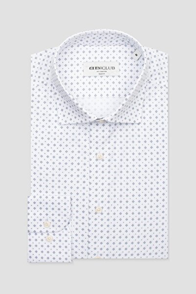 Abbate Bb Club Oscar Poplin Cotton Slim Fit White Classic Collar Men's Printed Shirt