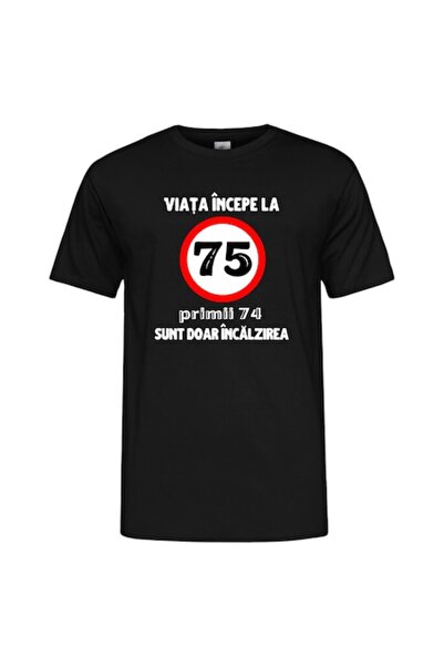 T&M Personalizare Tricou personalizat - „Viața începe la 75 de ani”, bumbac, ...