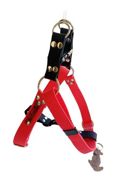 balkonda Dog Collar Medium and Large Breed Adjustable Column Cord and Nubuck Leather Red and Black