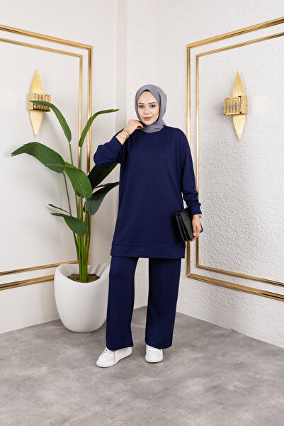 Sfg Life Moda Women's Crew Neck Plain Combed Cotton Double Bottom Top Set