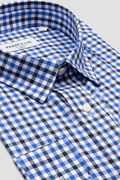 Abbate BB Club Rio Поплін Бавовняна Oversize Fit Темно-синя Класичний комір Чоловіча картата сорочка