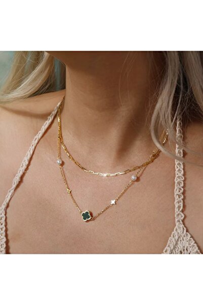 delis Lantisor argint 925, JW1685, model trifoi si perlute, placat cu aur