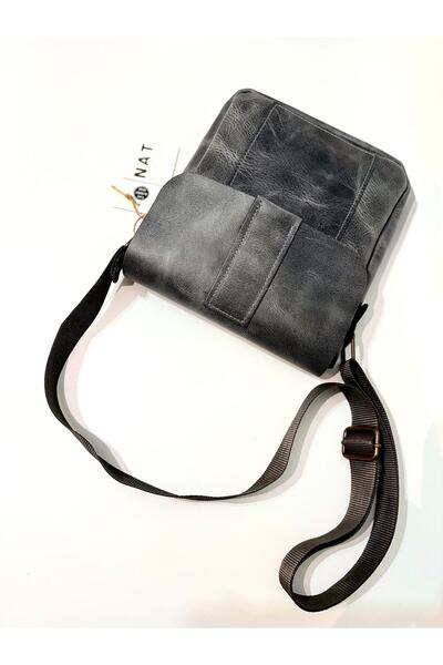 natderi Genuine Leather Unisex Shoulder and Messenger Bag - Gray Color with Adjustable Strap 20X25 C
