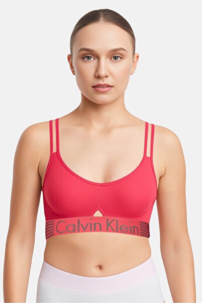 Calvin Klein حمالة صدر نسائية غير مبطنة بشعار العلامة التجارية، لون فوشيا