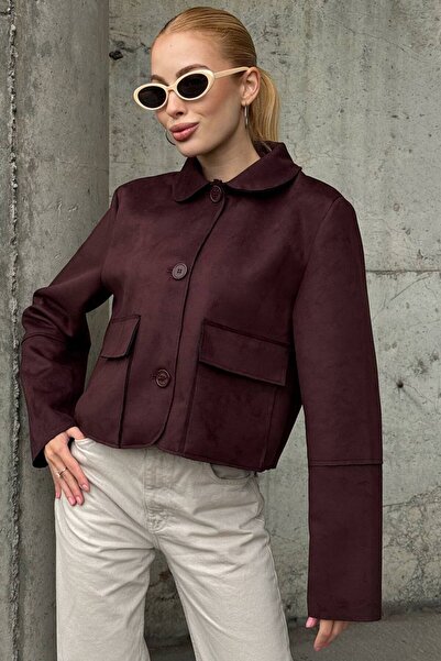 VAGGON Kadın MÜRDÜM Düğmeli Cep Detaylı Süet Ceket VS01424