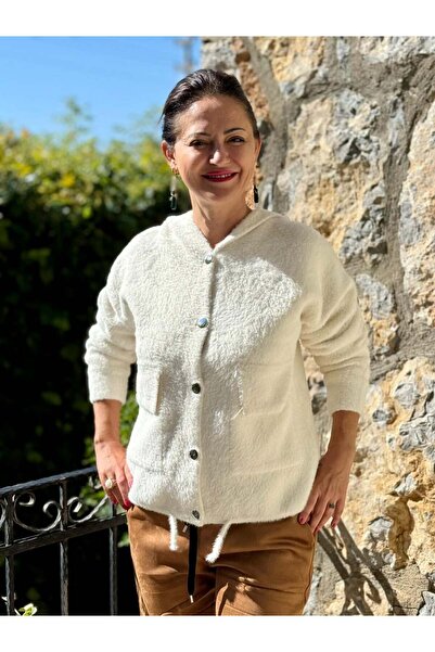 Punta Otantik Nc25032 Buttoned Double Pocket Hooded Jacket Ecru