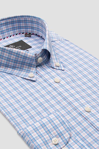 Abbate Aldomar Поплін Бавовняний Comfort Fit Помаранчевий Комір на ґудзиках Чоловіча картата сорочка