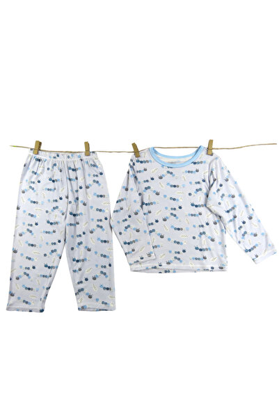 siam بيجامة بطبعات حيوانية وياقة زرقاء وأكمام طويلة للأولاد الصغار