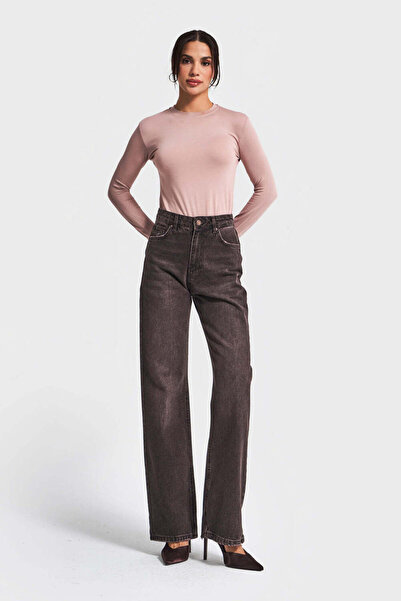 it's basic Kadın Taşlanmıs Straight Fit Yüksek Bel %100 Koton Denim Jean