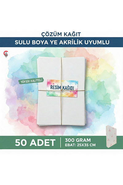 ÇÖZÜM KAĞIT Sulu Boya Resim Kağıdı 50 Adet 300 Gram 25x35 Cm Akrilik Uyumlu