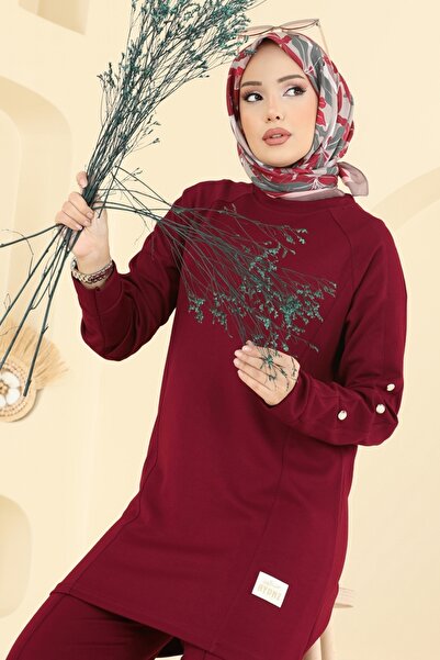 ModaMerve Kol Düğme Detaylı Modal Takım 2731AYD574-MS Bordo