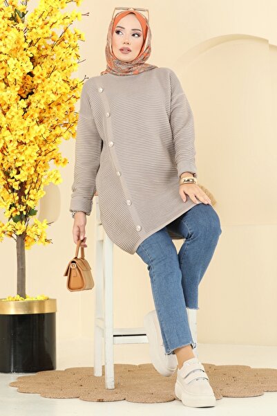 ModaMerve Aksesuar Düğmeli Triko Tunik 2735AYD574-MS Vizyon