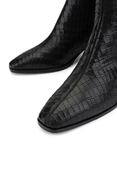 Tamer Tanca Kadın Hakiki Deri Siyah Kroko Klasik Bot