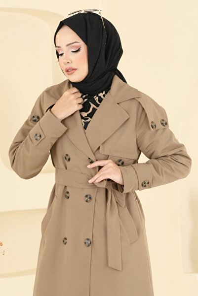 ModaMerve Manşeti Aksesuar Düğmeli Trençkot 043OZT1013-MS Vizyon