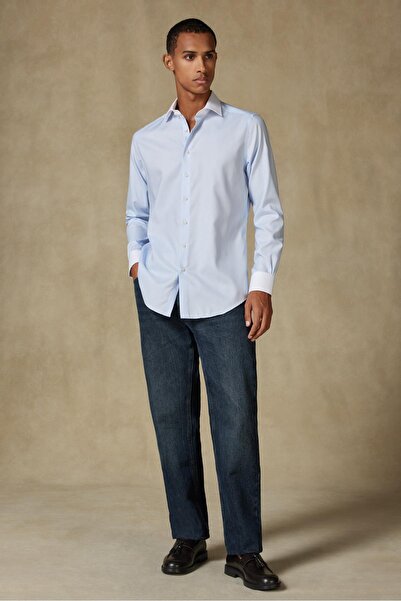 Abbate Grant Non Iron Oxford Cotton Slim Fit Light Blue Classic Collar Men's Plain Shirt