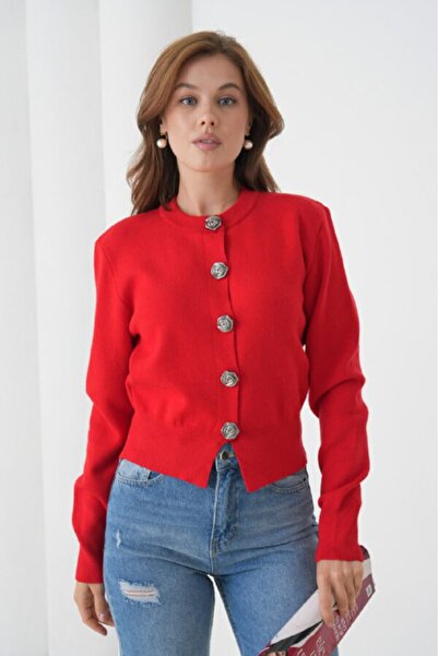 Miss Allos Women's Luxury Button Detailed Long Sleeve Cardigan