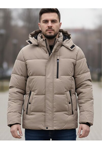 embody Jachetă groasă de iarnă bej pentru bărbați, cu fermoar și glugă 2601 bej