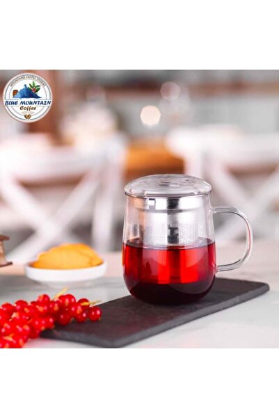 Blue mountain Glass tea cup with lid