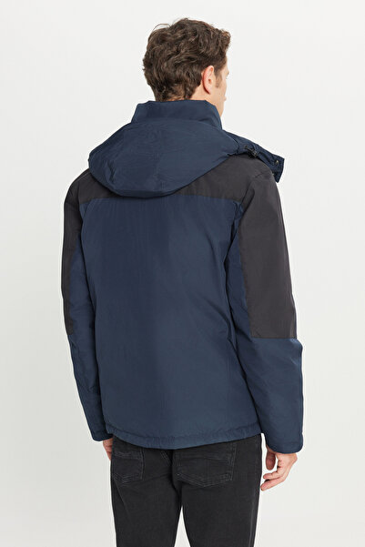 ALTINYILDIZ CLASSICS Standard Fit Regular Cut Hooded Mock Neck Casual Black Coat with Side Pockets