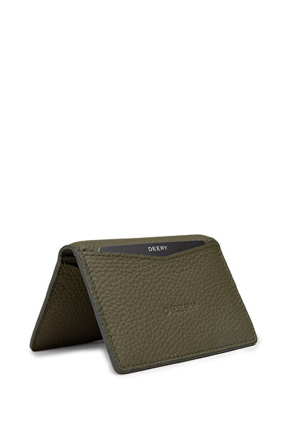 Deery محفظة رجالية من الجلد الطبيعي باللون الكاكي الأفقي