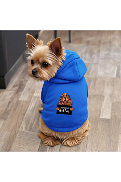 petite pati Blue Wanted Cocker Printed Dog Sweatshirt |   Hooded, Fleece Fabric, Winter Dog Clothing