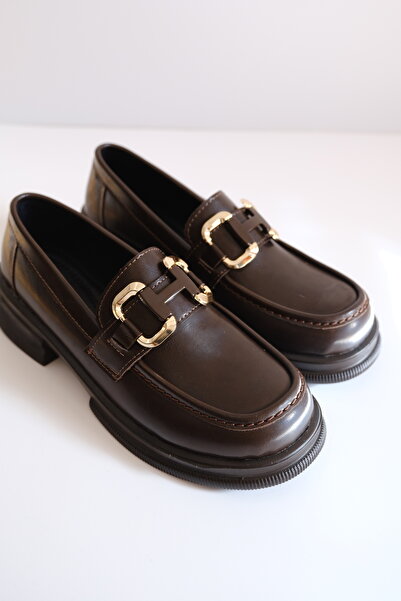 Munshoes Дамски мокасини с катарама Pia Bitter Coffee