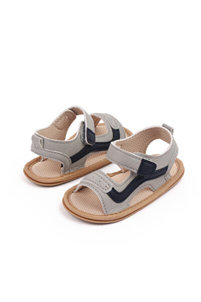 BebeNou Sandale gri pentru bebeluși cu inserție neagră MDd2795-2-sa5(p9)