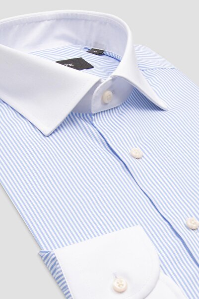 Abbate Grant Non Iron Twill Бавовняна Slim Fit Світло-синя Класичний комір Чоловіча сорочка в смужку