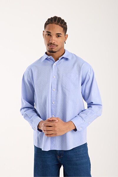 Abbate Ανδρικό πουκάμισο με σχέδιο BB Club Rio Dobby Cotton oversized Fit Blue Classic Collar