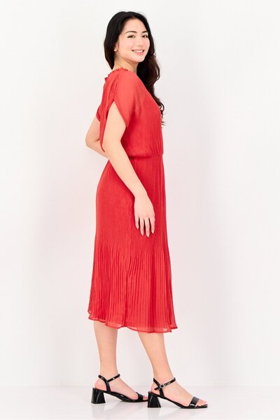 Great Plains Women Textured Casual Midi Dress, Red